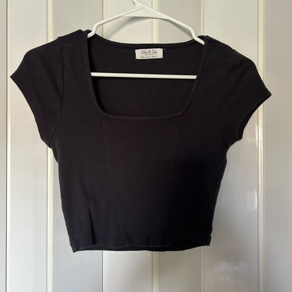 Black Ribbed Square Neck Crop Top